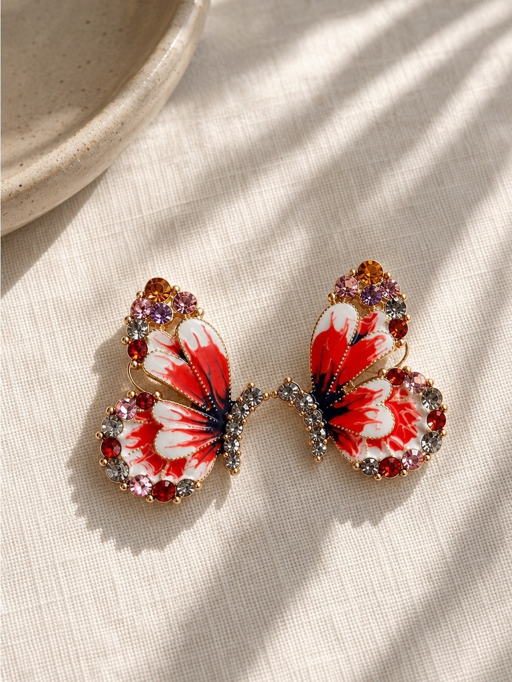 Handcrafted Butterfly Statement Earrings | Colorful Crystal Floral Design | NWT
